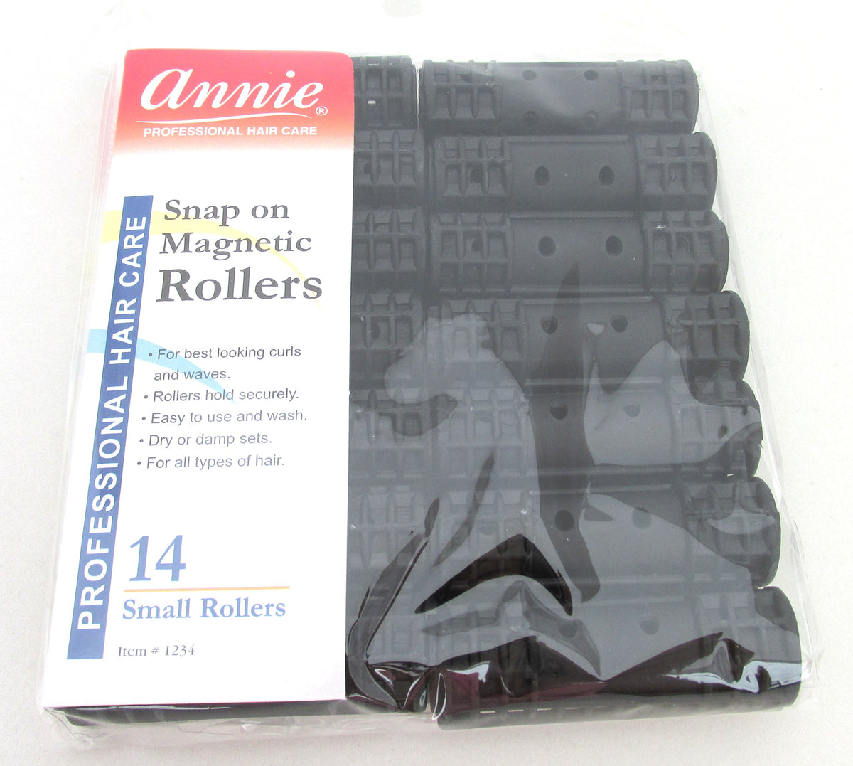 Annie Snap-On Magnetic Rollers, Size S, 14 Count, Black Plastic Hair Rollers