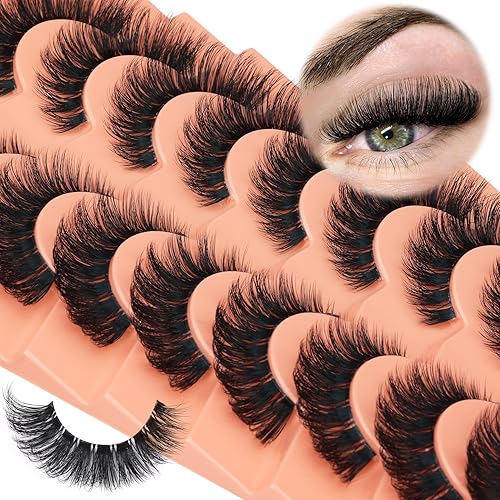 Newcally 9 Pairs Wispy Mink False Eyelashes D Curl Fluffy Strip Lashes - Faux Silk