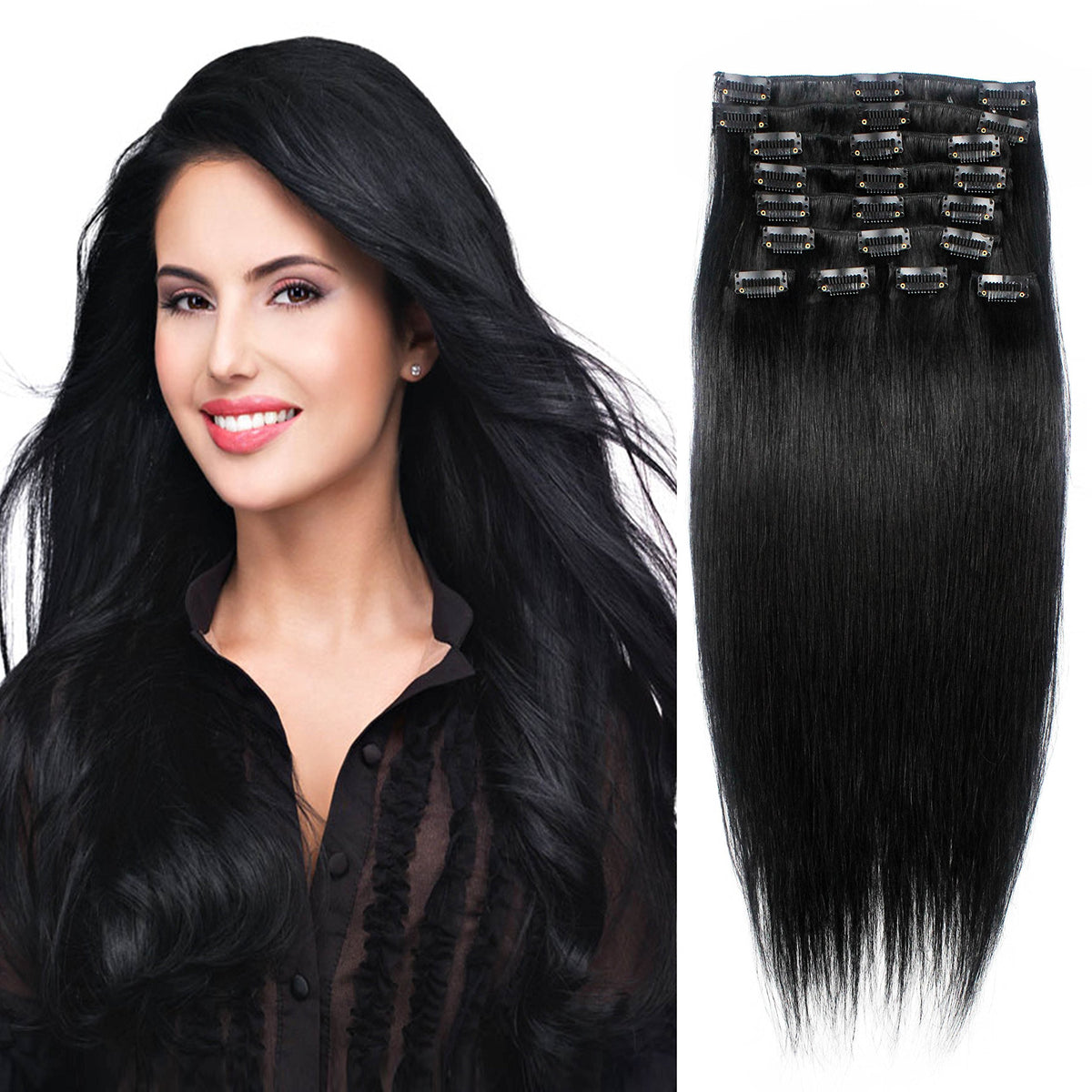 Flying Beauty 26&quot; Jet Black Remy Human Hair Clip-In Extensions 120g 10pcs