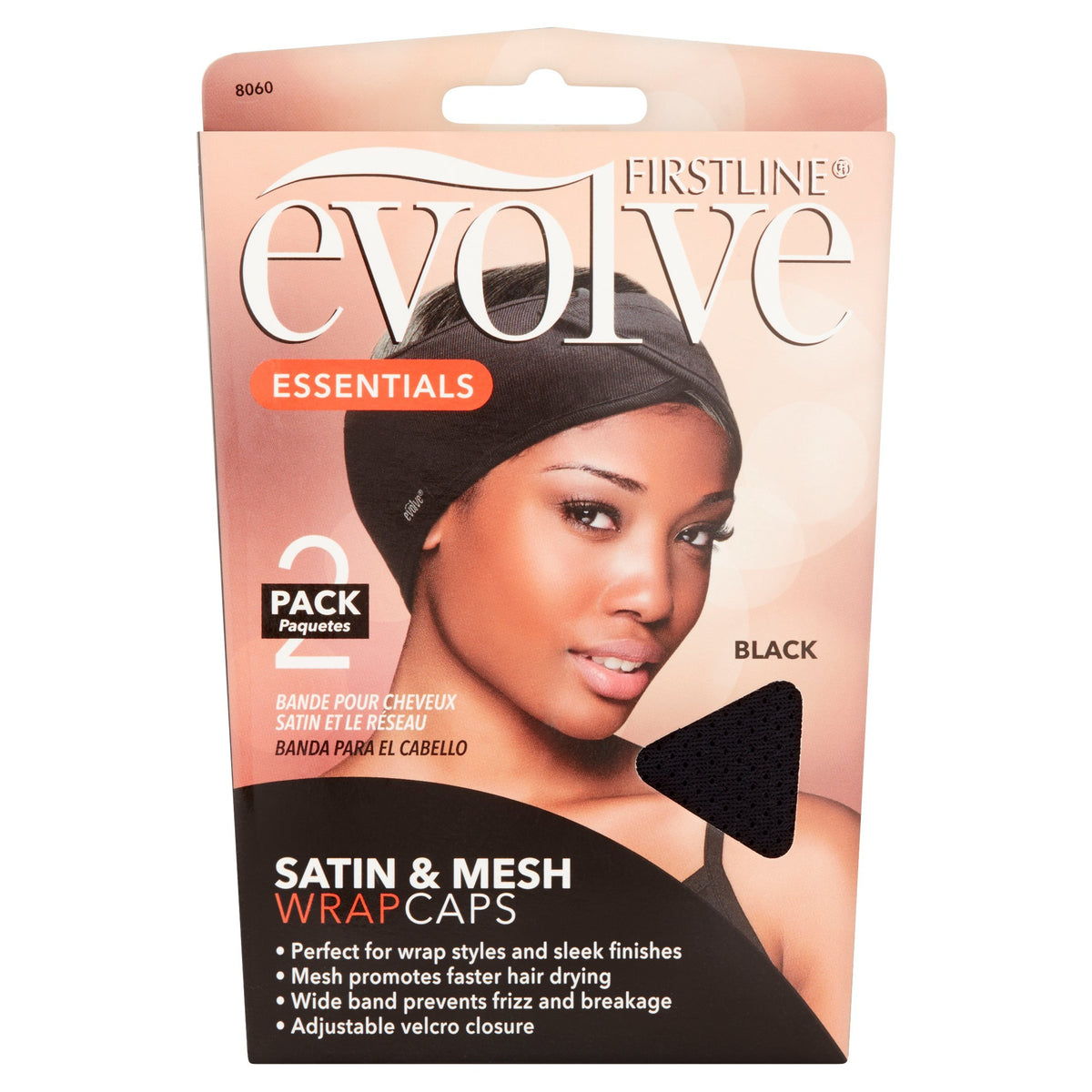 Evolve Satin & Mesh Wrap Cap, Black, 2 Count - Stylish Hair Protection & Comfort