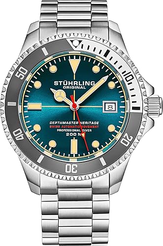 Stuhrling Original Men'S Swiss Automatic Dive Watch, 200M Water Resistant, Stainless Steel Bracelet