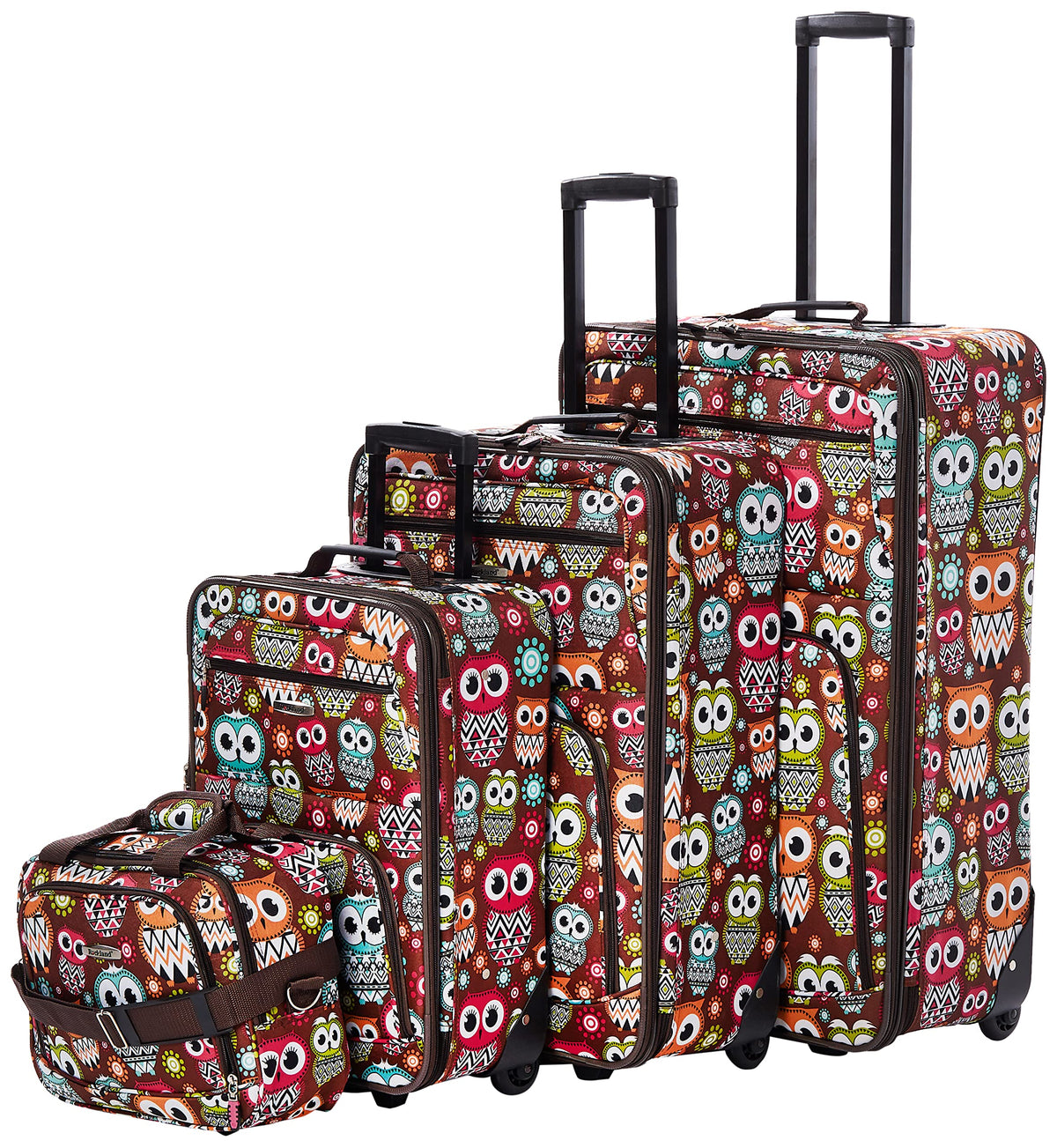 Rockland Jungle 4-Piece Expandable Softside Luggage Set - Owl Design, Travel Ready