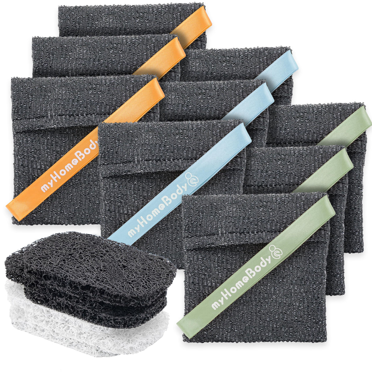 Myhomebody Exfoliating Soap Saver Pouch - 9 Pack Body Scrubber With 6 Lifting Pads, Graphite Gray