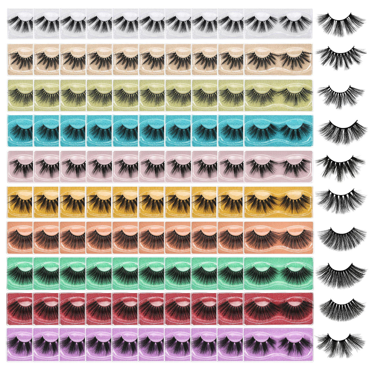 FARRED 25mm Faux Mink Lashes - 100 Pairs, 10 Styles, Dramatic 6D Volume, Synthetic