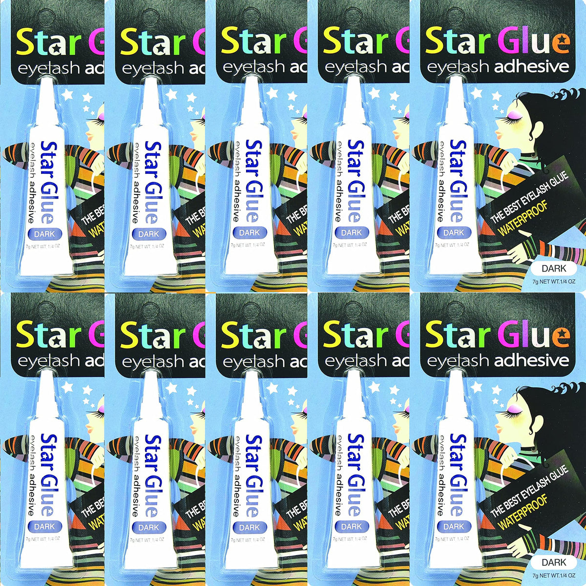 Star Glue Waterproof Eyelash Adhesive Dark - 10 Pcs For Eye Shadow, Mascara & Eyeliner