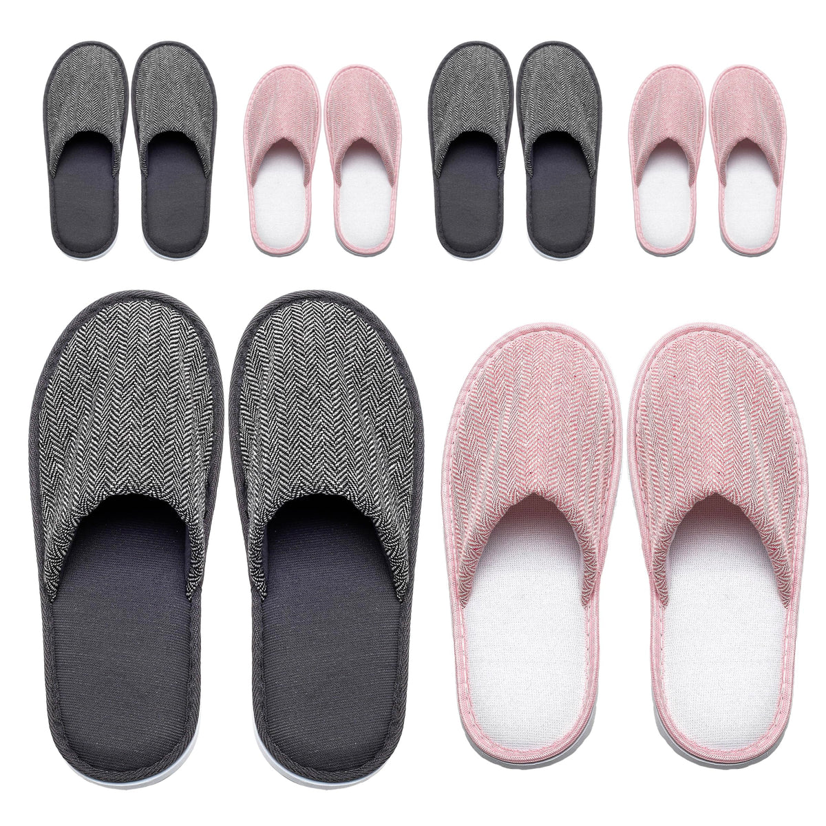 Ostadarra 6 Pairs Non-Slip Spa Slippers, Washable Reusable, Gray & Pink, Indoor Bathroom Use