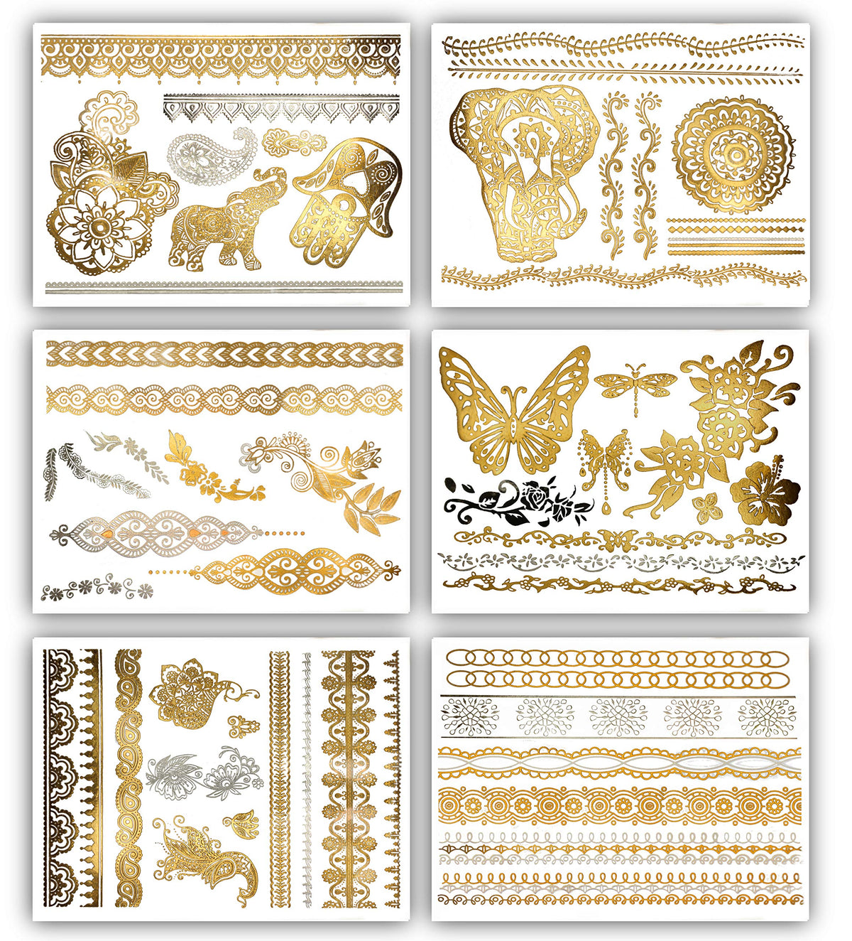 Terra Tattoos Gold Metallic Temporary Tattoos - 75+ Geometric Designs, Waterproof, Nontoxic