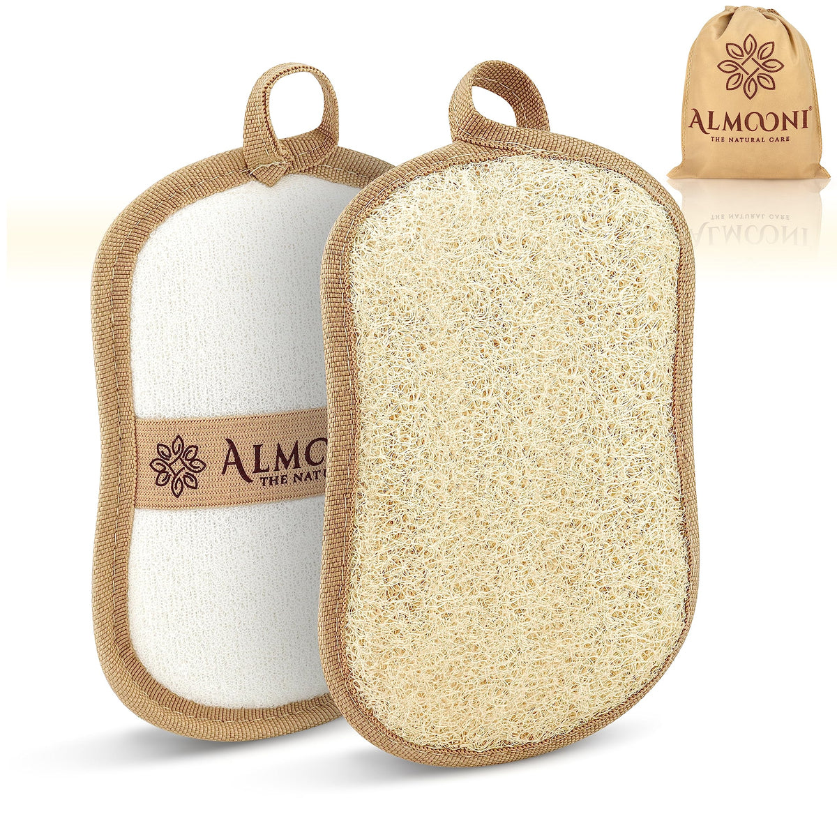 Almooni Premium Exfoliating Loofah Pad Body Scrubber - Natural Egyptian Sponge, 2 Count