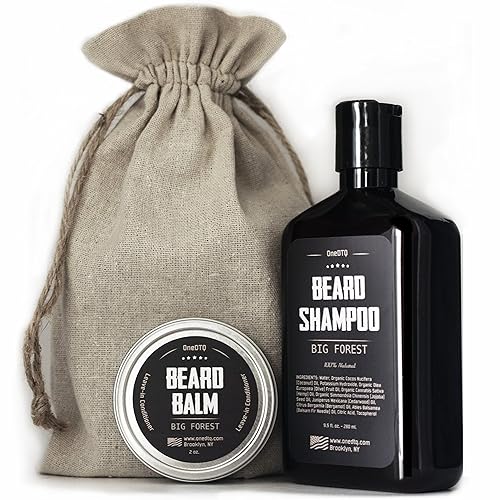 Onedtq Big Forest Beard Growth Kit - All Natural Beard Shampoo & Balm In Linen Pouch