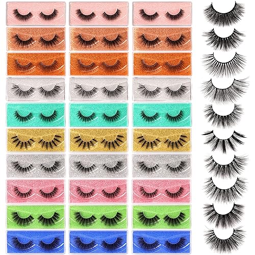 LANFLOWER 30 Pairs 3D Faux Mink False Eyelashes - Handmade Natural Lashes, Black