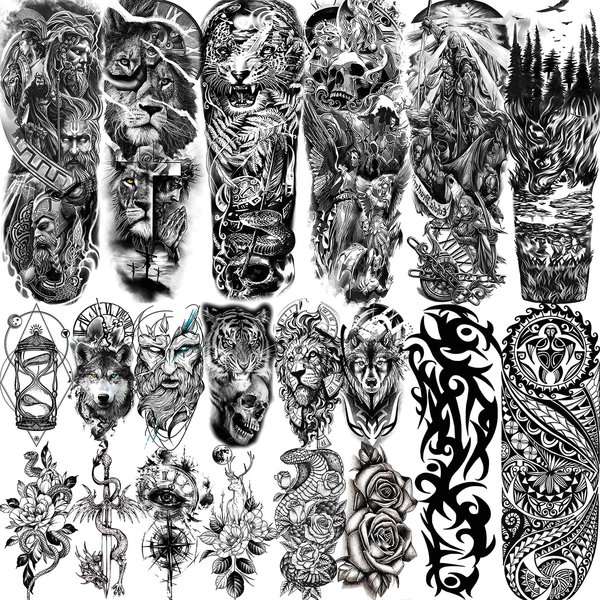 Vantaty 20 Sheets Extra Large Temporary Tattoos For Men & Women - Waterproof Animal Designs