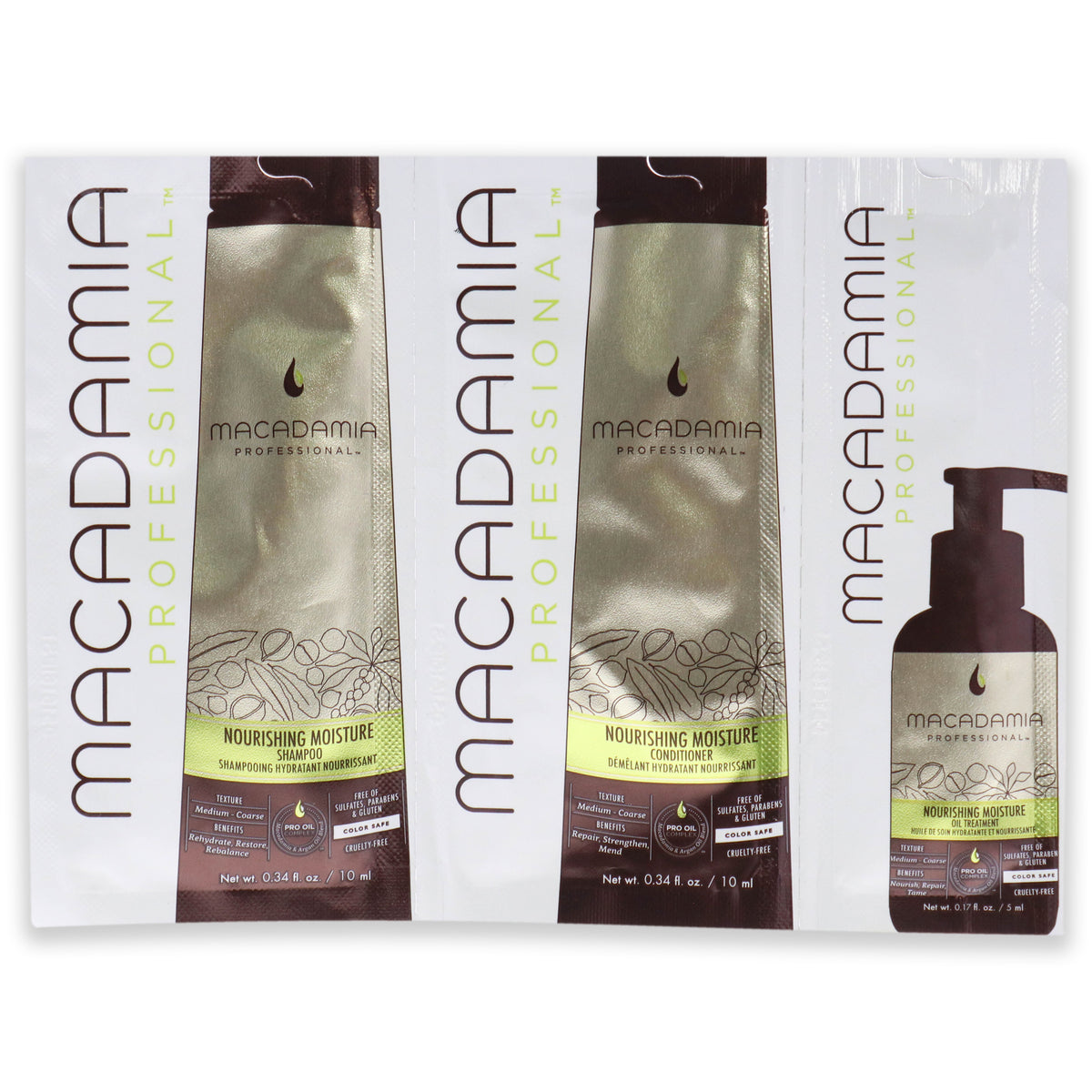 Professional Nourishing Moisture Set by Macadamia Oil for Unisex  3 Pc Kit 034oz Shampoo  034oz Conditioner  017oz Oil Treat