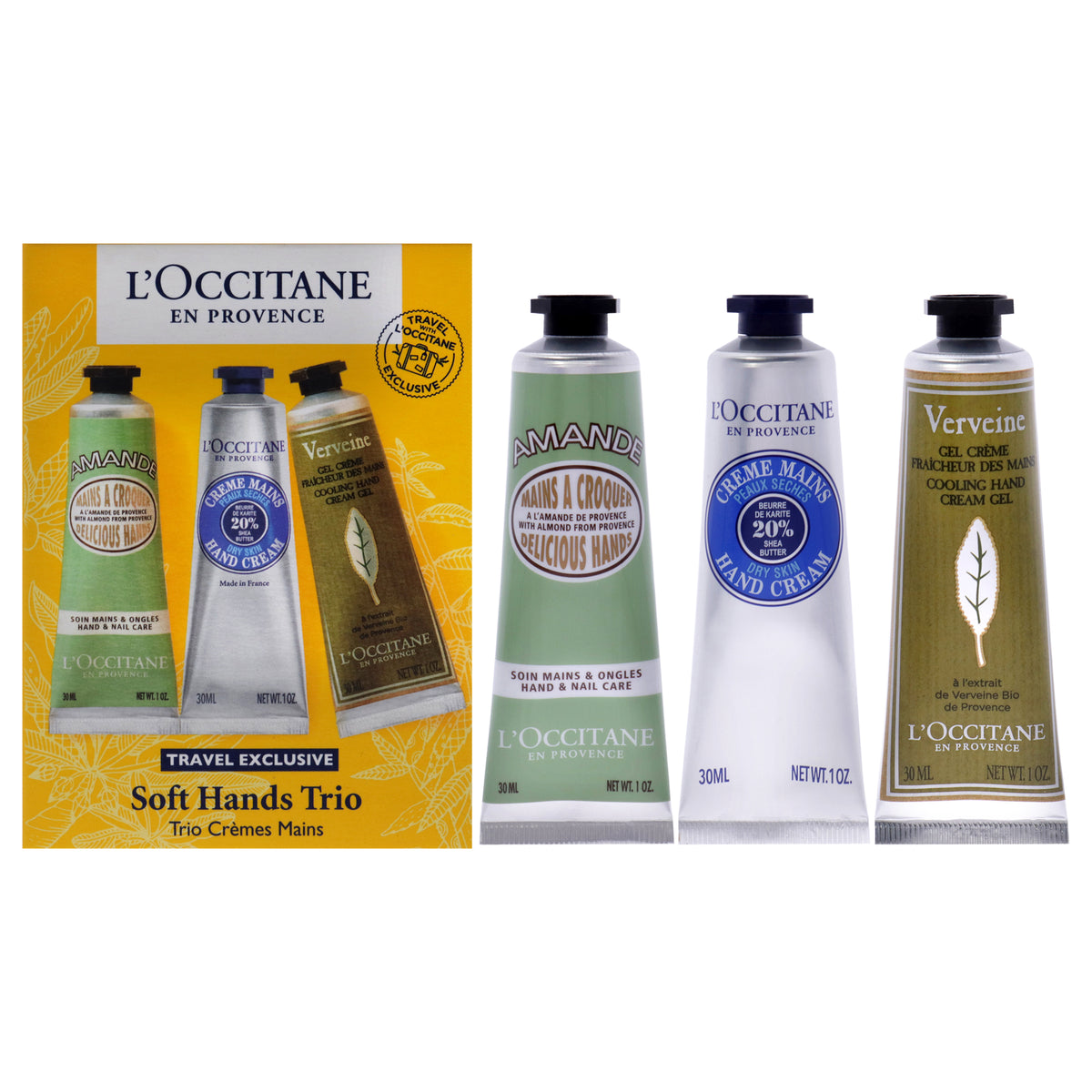 Soft Hands Trio by LOccitane for Women  3 Pc 1oz Amande Delicious Hands  1oz Shea Dry Skin Hand Cream  1oz Verveine Cooling Han