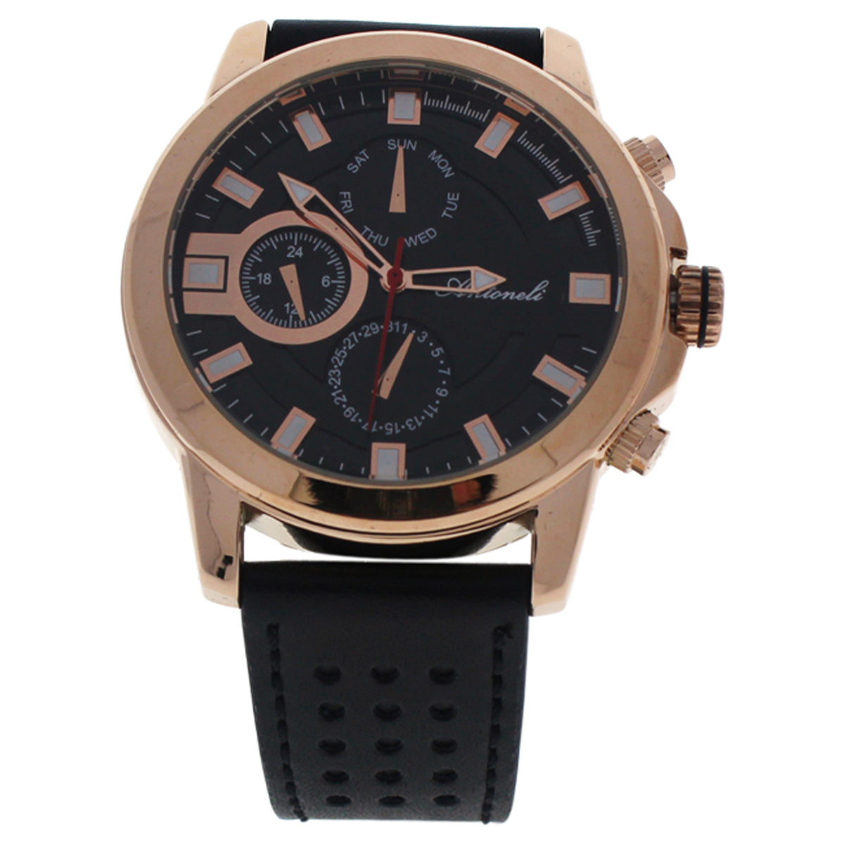 AG006403 Rose GoldBlack Leather Strap Watch by Antoneli for Men  1 Pc Watch