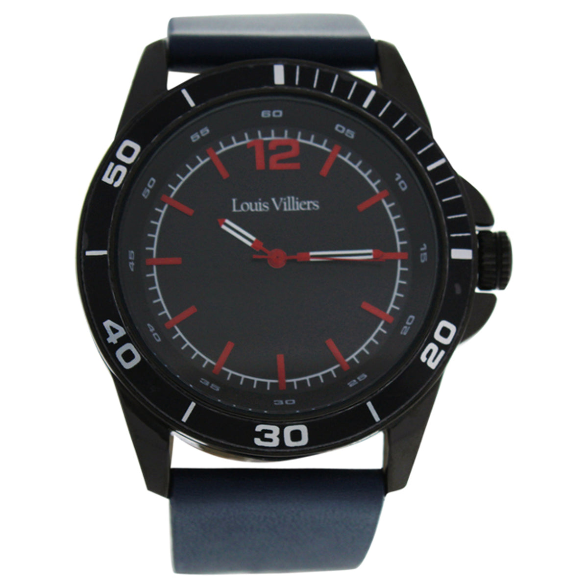 LV1003 BlackBlue Leather Strap Watch by Louis Villiers for Men  1 Pc Watch