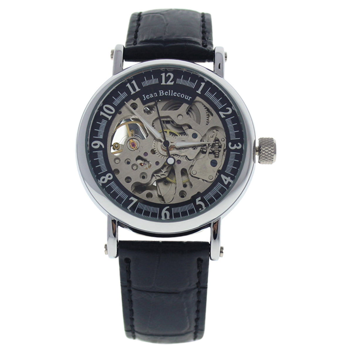 REDH2 SilverBlack Leather Strap Watch by Jean Bellecour for Men  1 Pc Watch