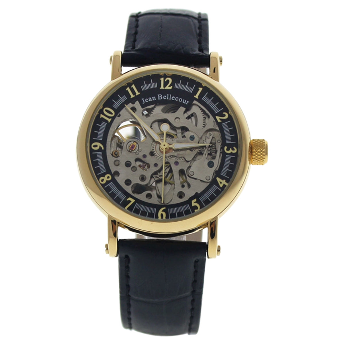 REDS27 GoldBlack Leather Strap Watch by Jean Bellecour for Men  1 Pc Watch