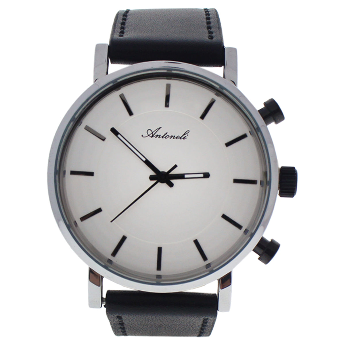 AG618202 SilverBlack Leather Strap Watch by Antoneli for Unisex  1 Pc Watch