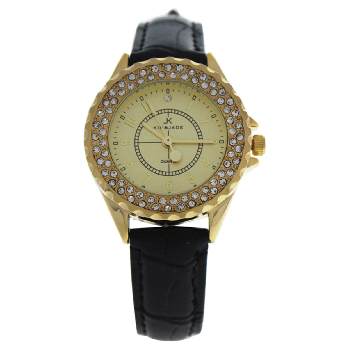 2033LGBLG GoldBlack Leather Strap Watch by Kim  Jade for Women  1 Pc Watch