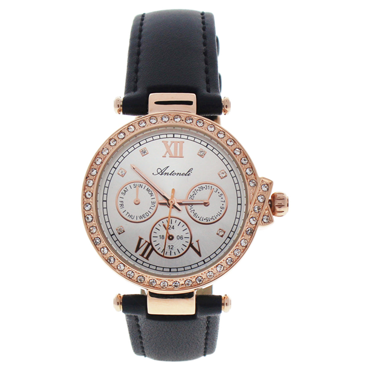 AL051908 Rose Gold Black Leather Strap Watch by Antoneli for Women  1 Pc Watch