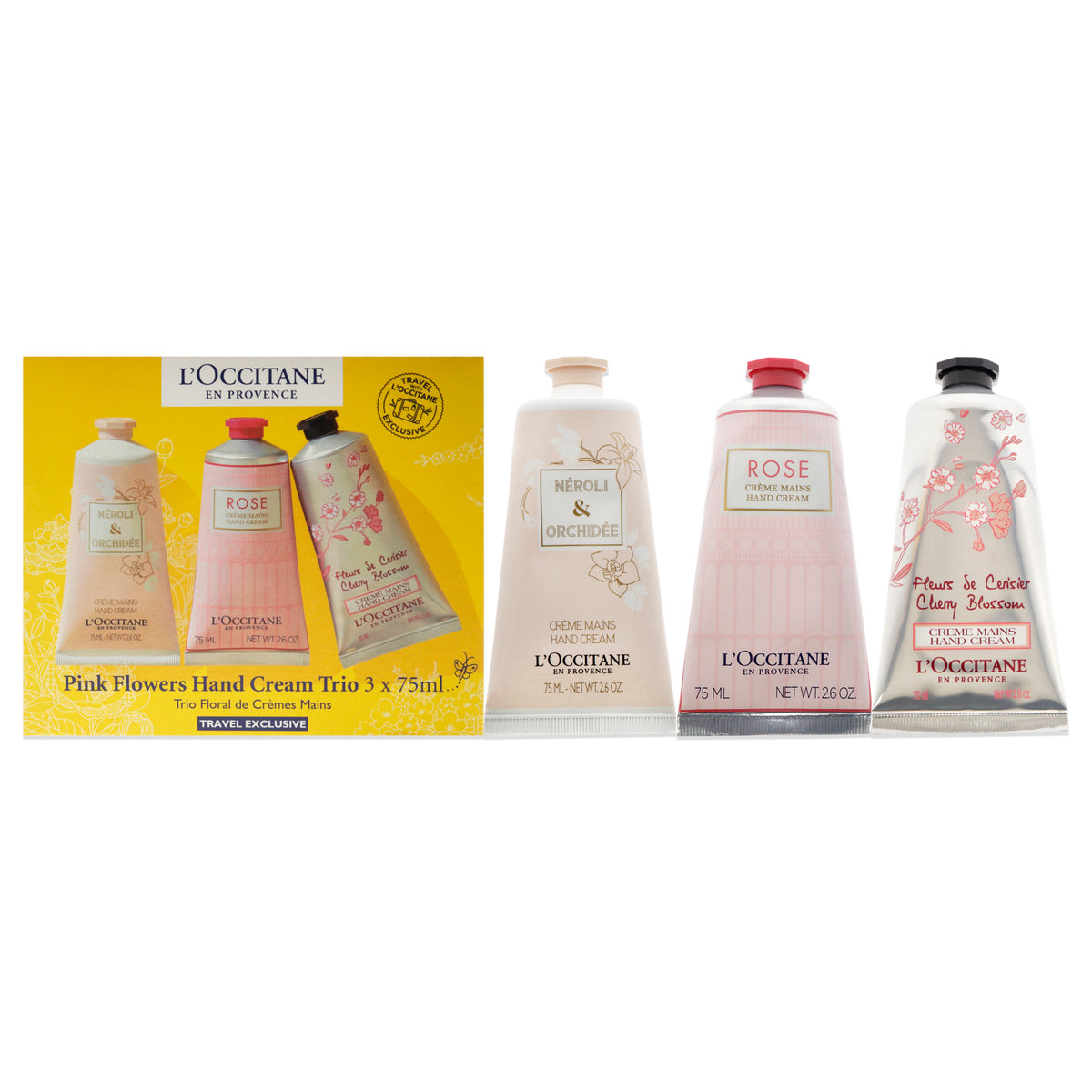 Pink Flowers Hand Cream Trio by LOccitane for Unisex  3 x 26 oz Neroli and Orchidee Hand Cream  Rose Hand Cream  Cherry Blosso