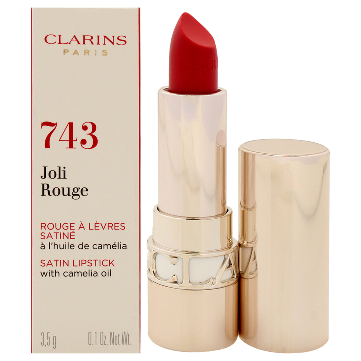 Joli Rouge Satin Lipstick  743 Cherry Red by Clarins for Women  01 oz Lipstick