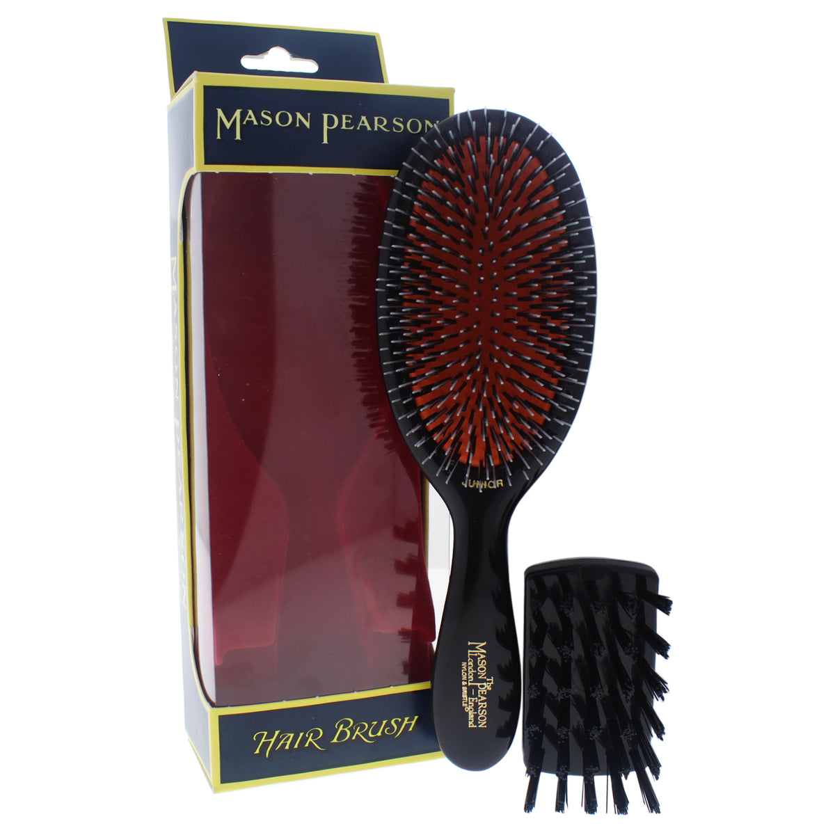 Junior Bristle and Nylon Brush  BN2 Dark Ruby by Mason Pearson for Unisex  2 Pc Hair Brush and Cleaning Brush