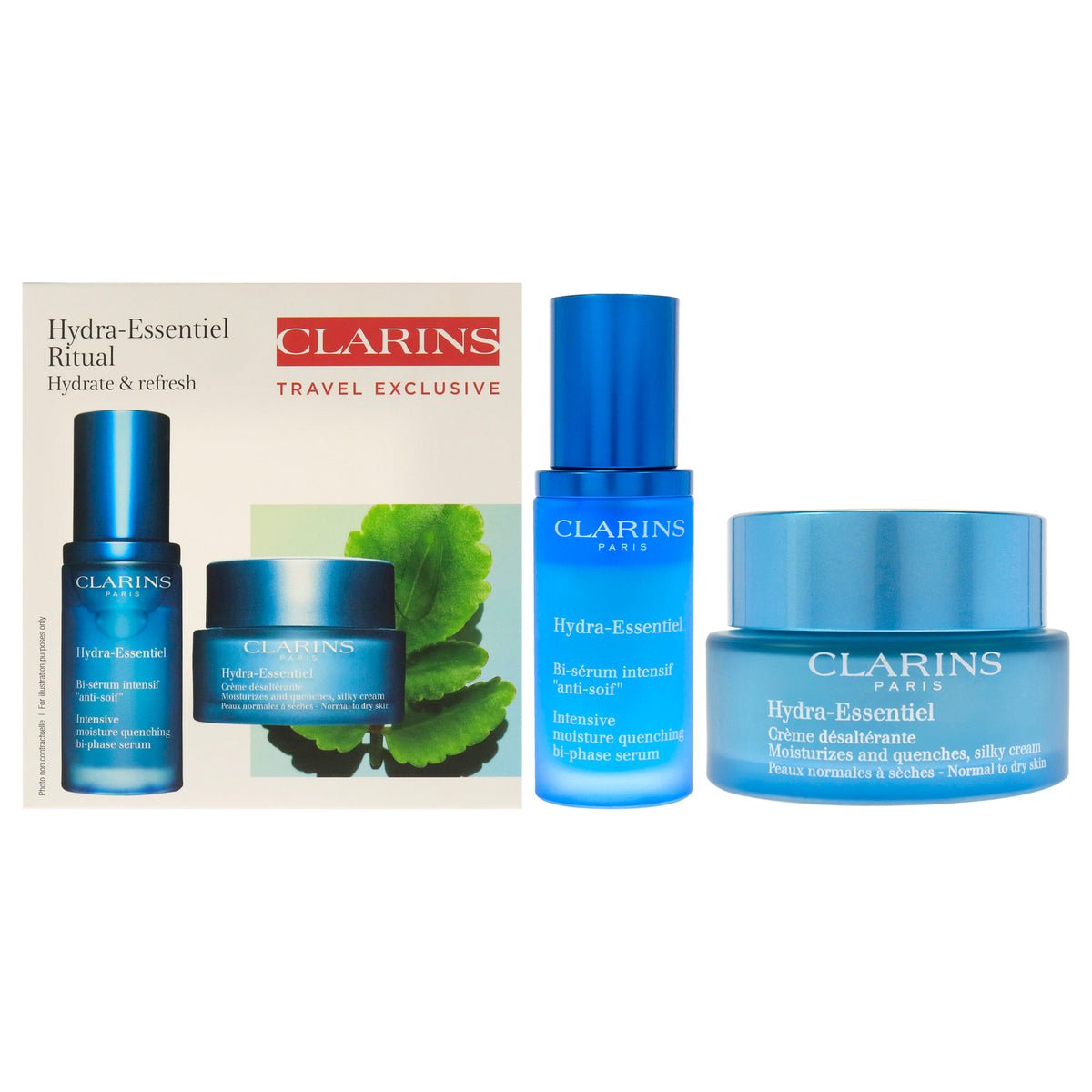 HydraEssentiel Experts Set by Clarins for Women  2 Pc Set 17oz Moisturizing and Quench Light Cream  1oz HydraQuench Intensive