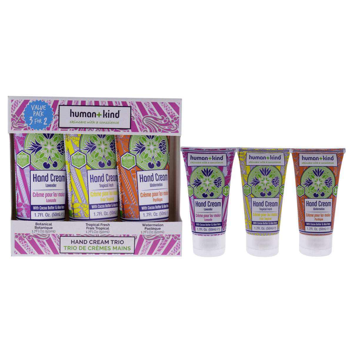 Hand Cream Trio by HumanKind for Unisex  3 Pc 17oz Hand Cream  Watermelon  17oz Hand Cream  Tropical Fresh  17oz Hand Cre