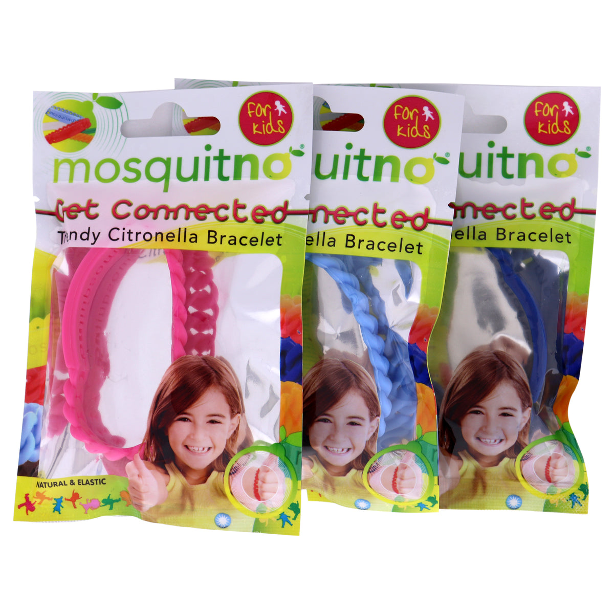 Get Connected Citronella Bracelet Set by Mosquitno for Kids  3 Pc Bracelet Light Blue  Pink  Blue