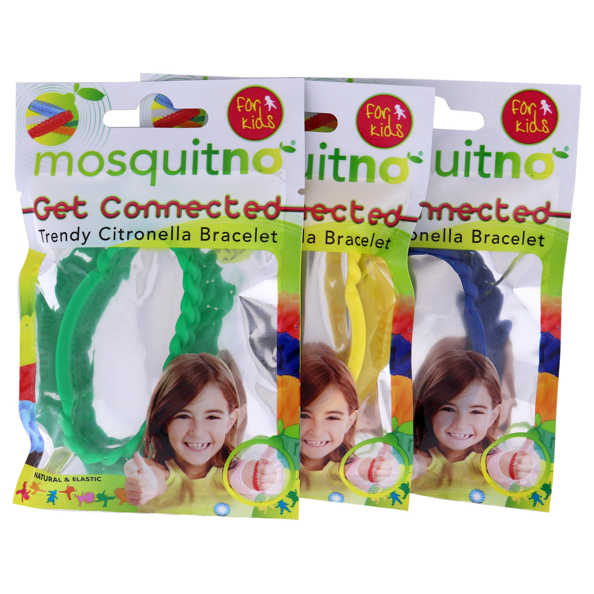 Get Connected Citronella Bracelet Set by Mosquitno for Kids  3 Pc Bracelet Green  Yellow  Blue