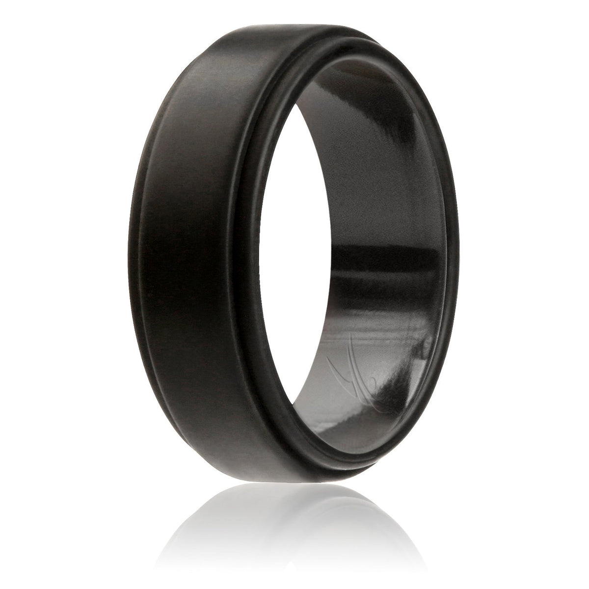 Silicone Wedding Ring  Step Edge Style  Black by ROQ for Men  9 mm Ring