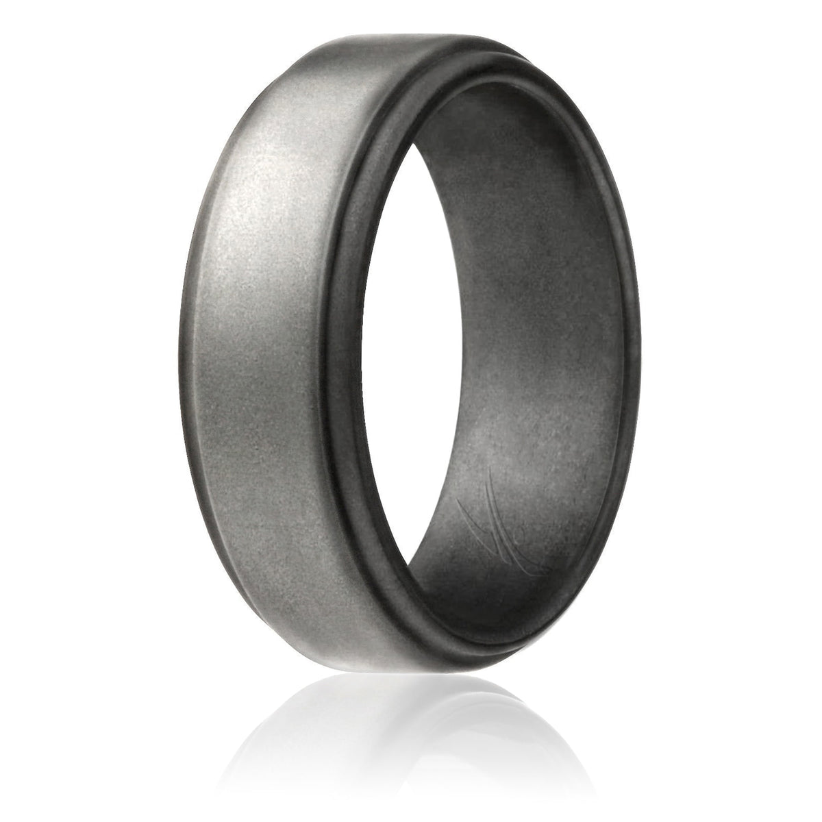 Silicone Wedding Ring  Step Edge Style  Platinum by ROQ for Men  12 mm Ring