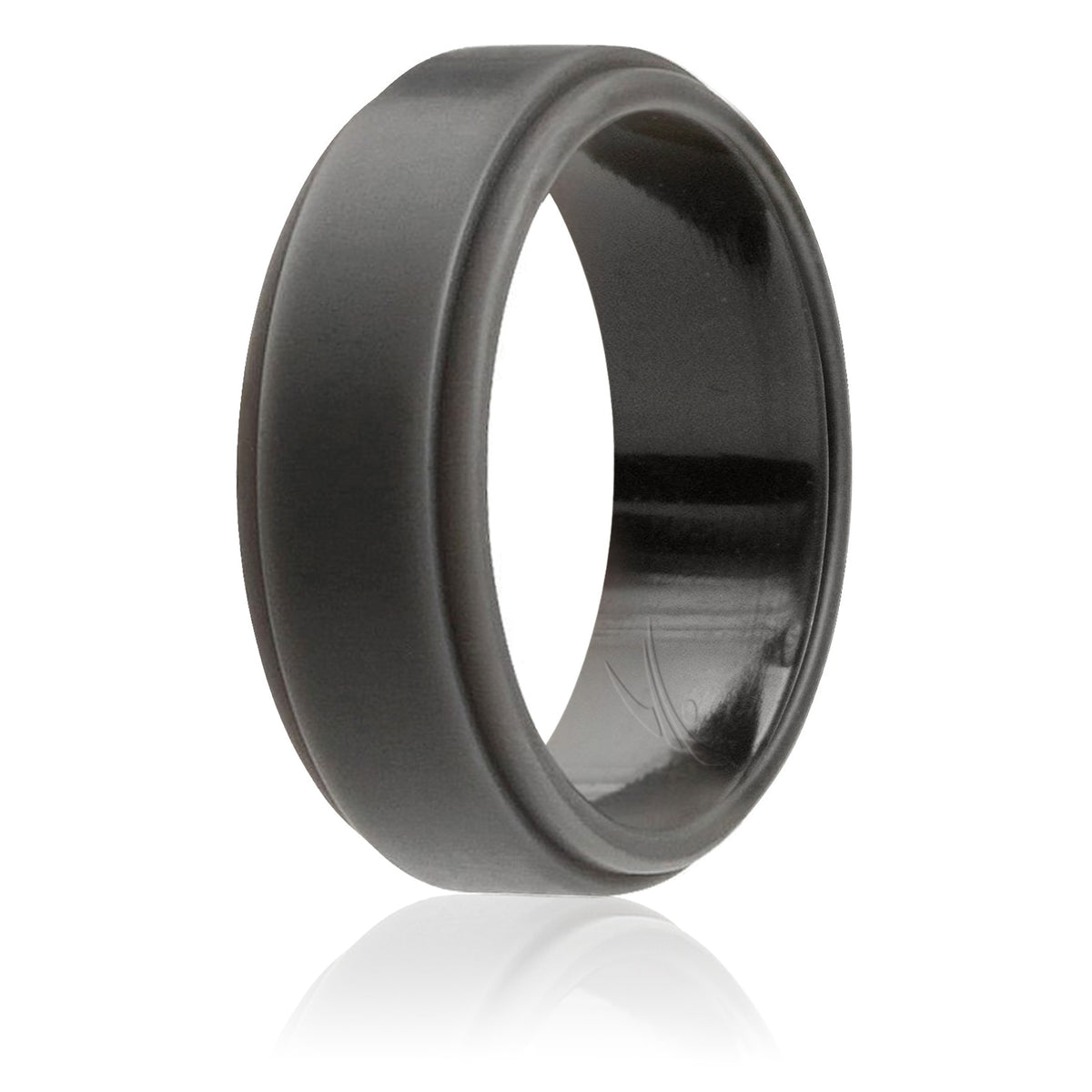 Silicone Wedding Ring  Step Edge Style  Grey by ROQ for Men  9 mm Ring