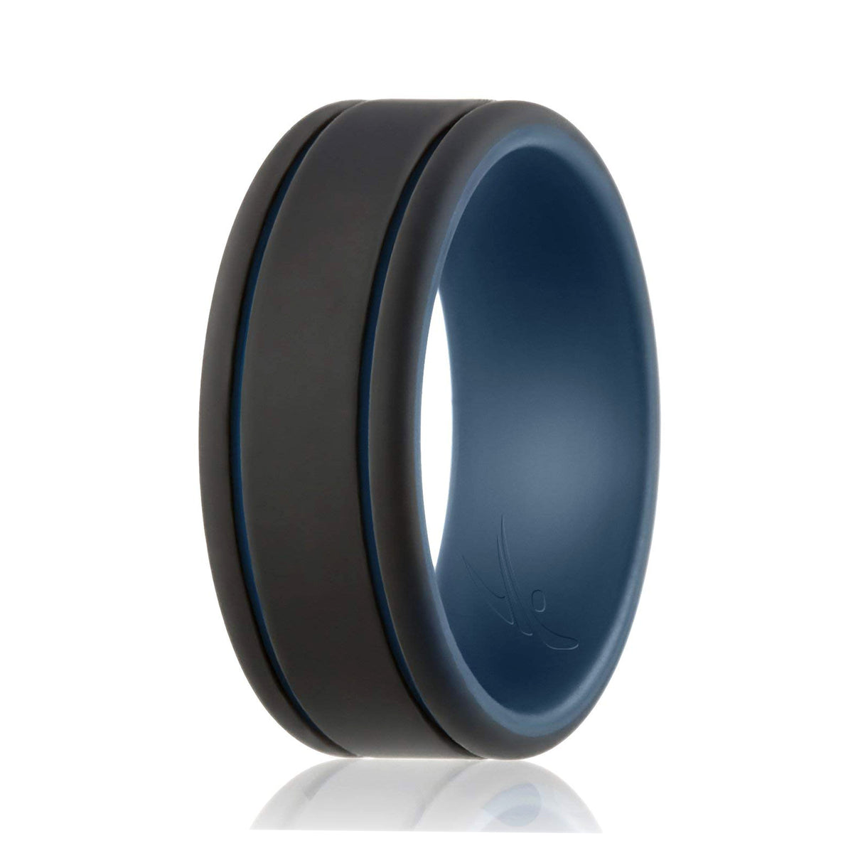 Silicone Wedding Ring  Duo Collection 2 Thin Lines  BlueBlack by ROQ for Men  7 mm Ring