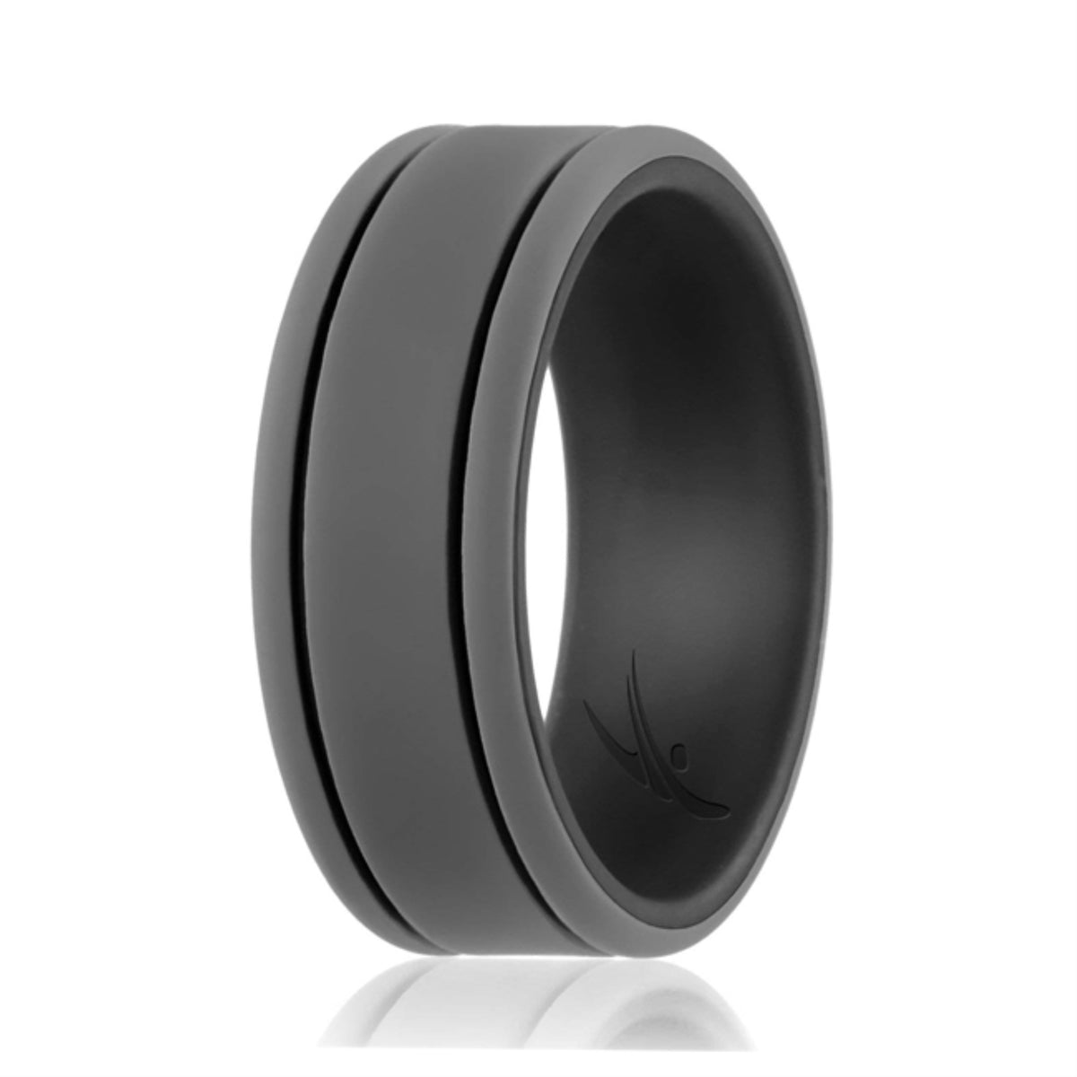 Silicone Wedding Ring  Duo Collection 2 Thin Lines  BlackGrey by ROQ for Men  7 mm Ring