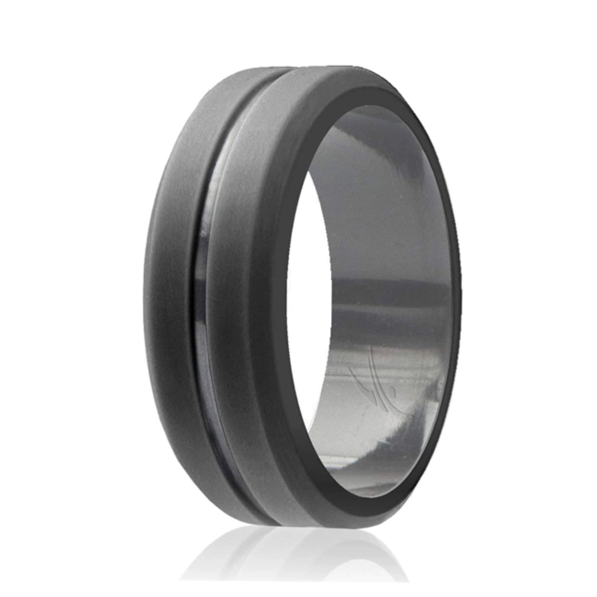 Silicone Wedding Ring  Engraved Middle Line  Grey by ROQ for Men  9 mm Ring