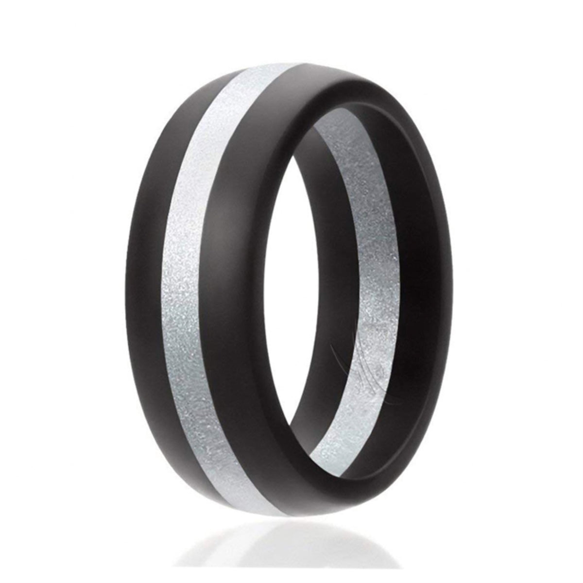 Silicone Wedding Ring  Dome Style with Middle Line  BlackSilver by ROQ for Men  7 mm Ring