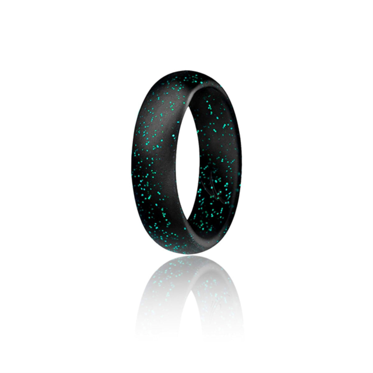 Silicone Wedding Ring  Dome Style  Black with Glitter Turquoise by ROQ for Women  4 mm Ring