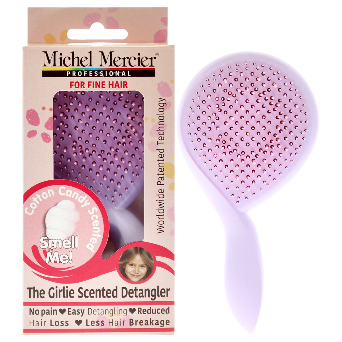 The Girlie Scented Detangler Brush Cotton Candy Fine Hair  PurplePink by Michel Mercier for Women  1 Pc Hair Brush