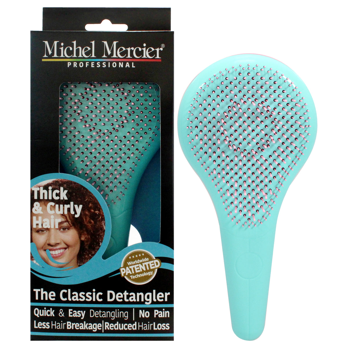 The Classic Detangler Thick and Curly Hair  PinkTurquoise by Michel Mercier for Unisex  1 Pc Hair Brush