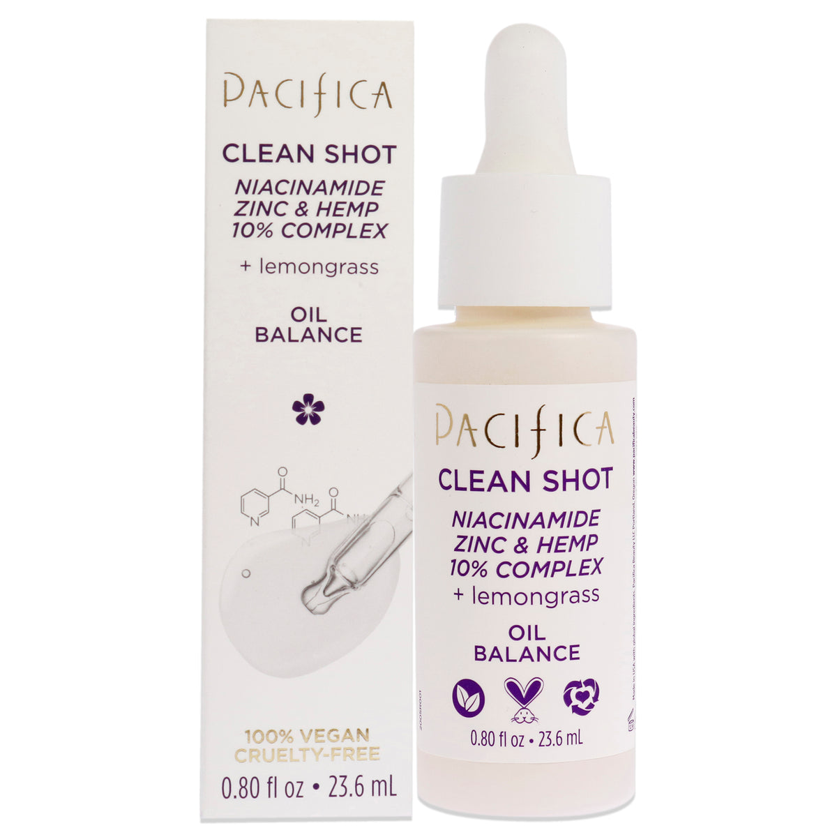 Clean Shot Niacinamide Zinc and Hemp 10 Percent Complex by Pacifica for Unisex  08 oz Serum