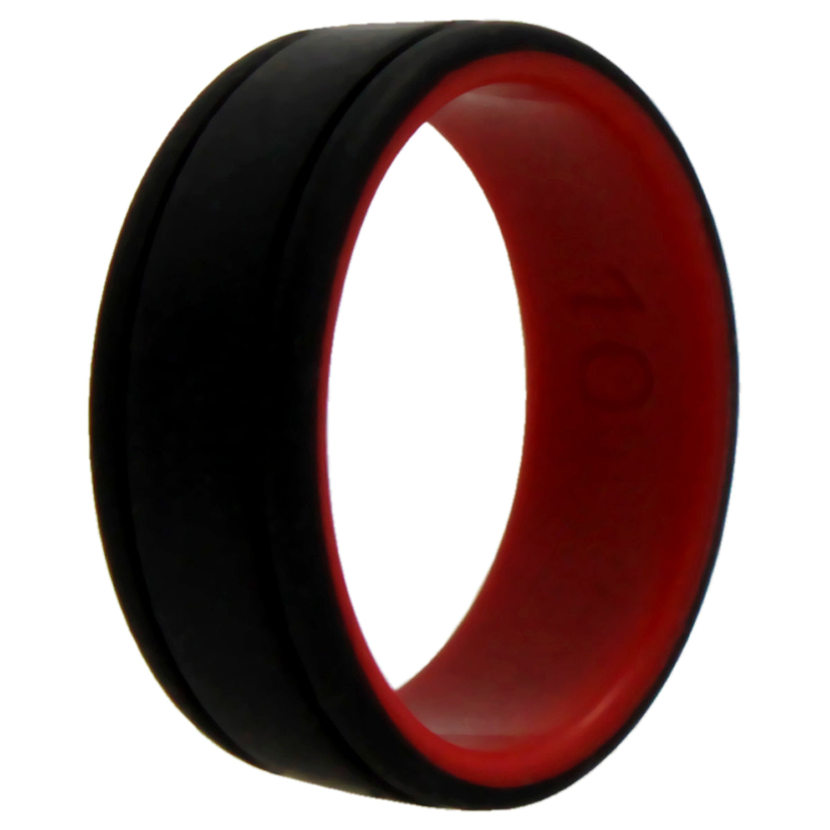 Silicone Wedding 2Layer Lines Ring  RedBlack by ROQ for Men  10 mm Ring