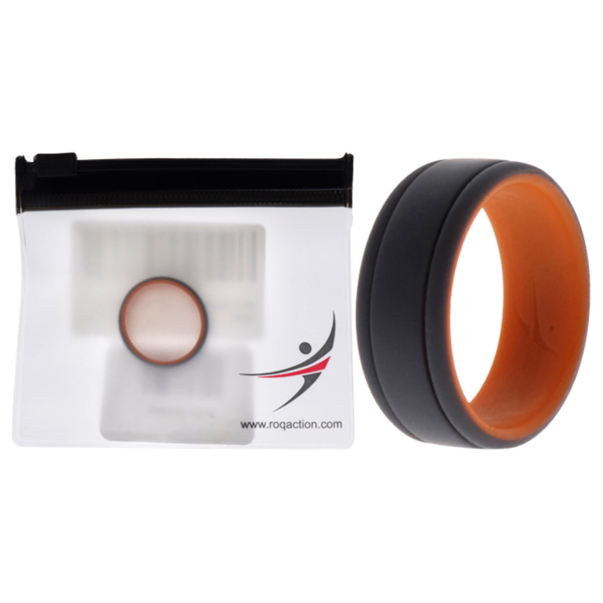 Silicone Wedding 2Layer Lines Ring  OrangGrey by ROQ for Men  9 mm Ring