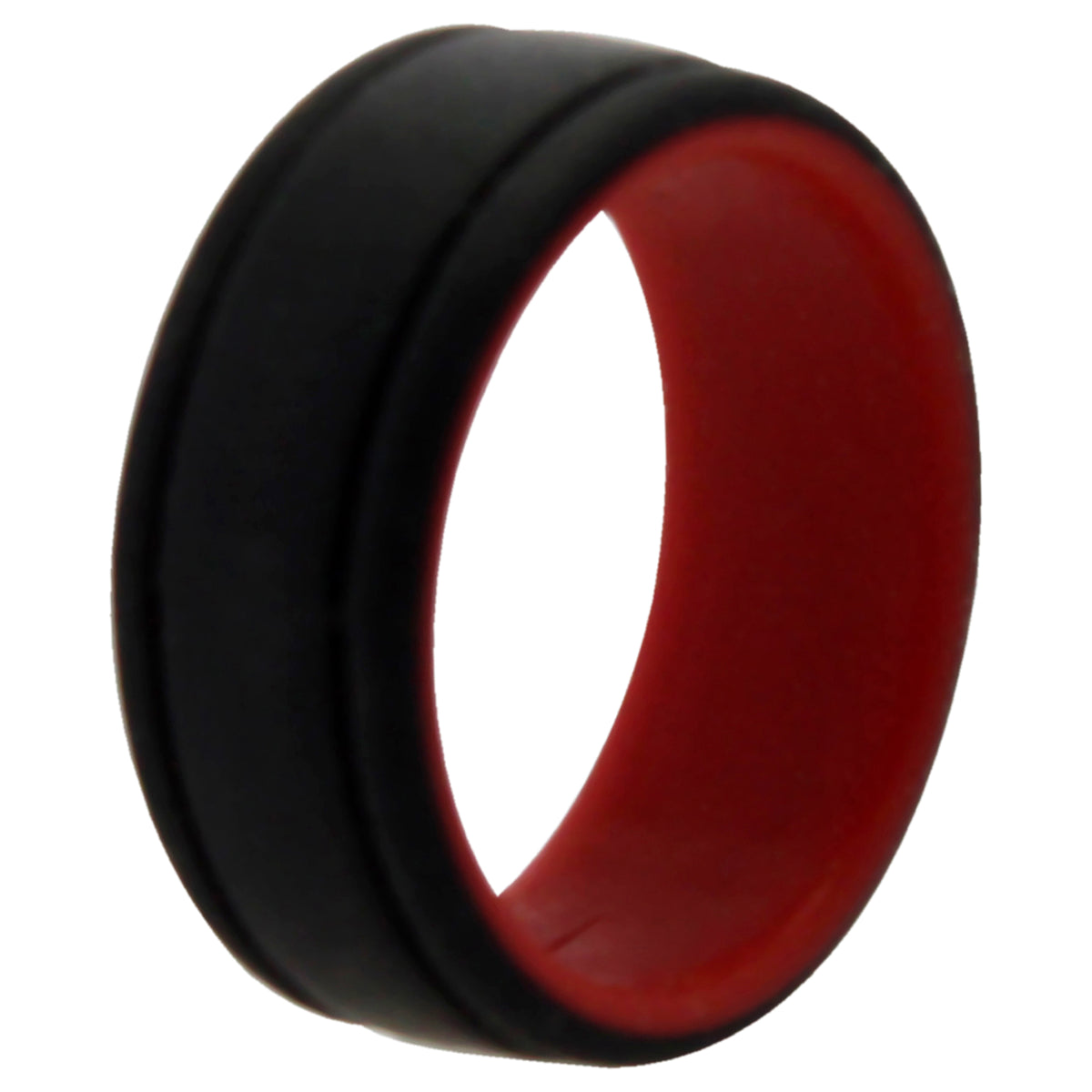 Silicone Wedding 2Layer Lines Ring  RedBlack by ROQ for Men  9 mm Ring