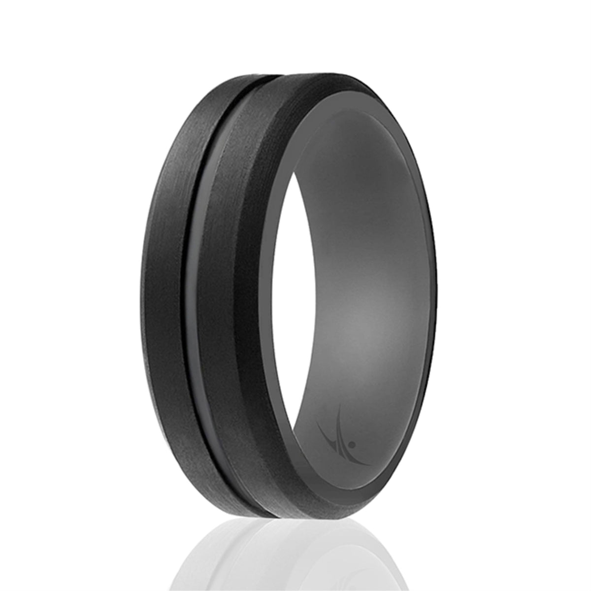 Silicone Wedding 2Layer Middle Line Ring  GreyBlack by ROQ for Men  8 mm Ring