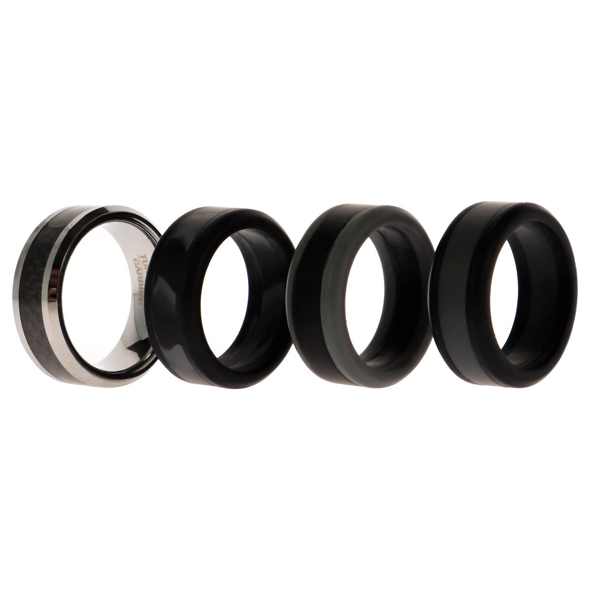 Silicone Wedding Twin Carbon Ring Set  BlackGrey by ROQ for Men  4 x 8 mm Ring