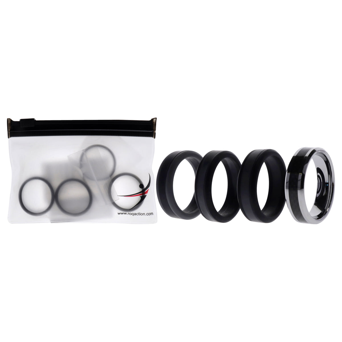 Silicone Wedding Twin Carbon Ring Set  BlackGrey by ROQ for Men  4 x 12 mm Ring