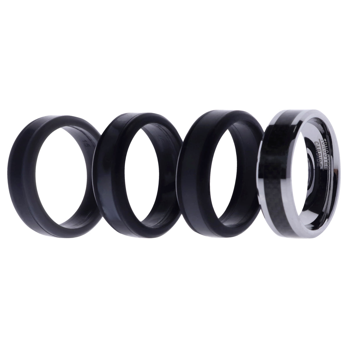 Silicone Wedding Twin Carbon Ring Set  BlackGrey by ROQ for Men  4 x 15 mm Ring