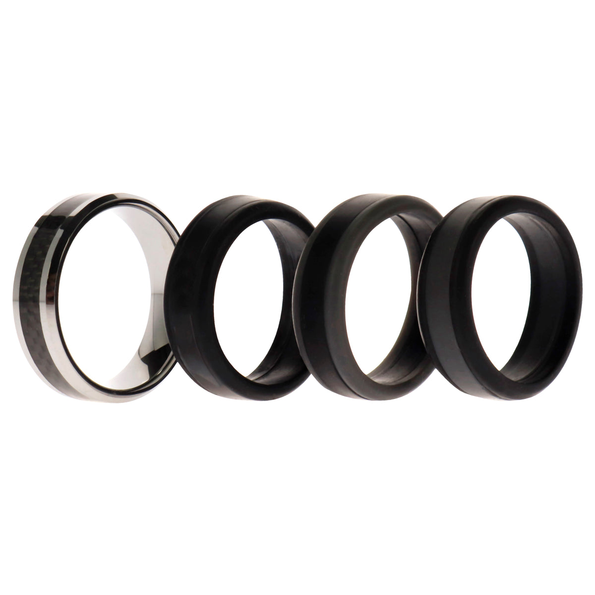 Silicone Wedding Twin Carbon Ring Set  BlackGrey by ROQ for Men  4 x 16 mm Ring